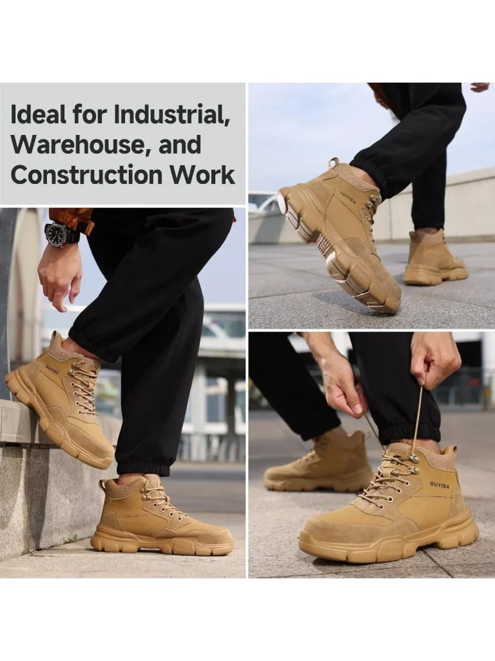 Men's Coffee Splashproof Shoes Casual High Top Steel Toe Non Slip Hiking Boots